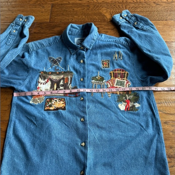 Vintage Cambridge Christmas‎ Embroidery Denim Shirt - Picture 8 of 9